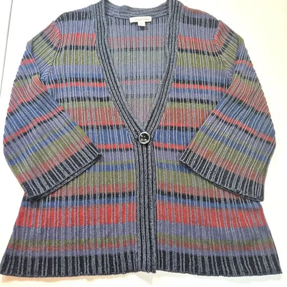 Coldwater Creek Cardigan with Single Button Closure 3/4 Sleeve Multicolor SZ M - Picture 1 of 8